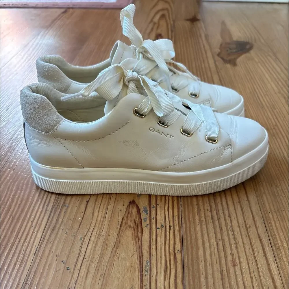 Gant Avona ivory white leather ribbon lace low‎ top sneakers SIZE 7.5